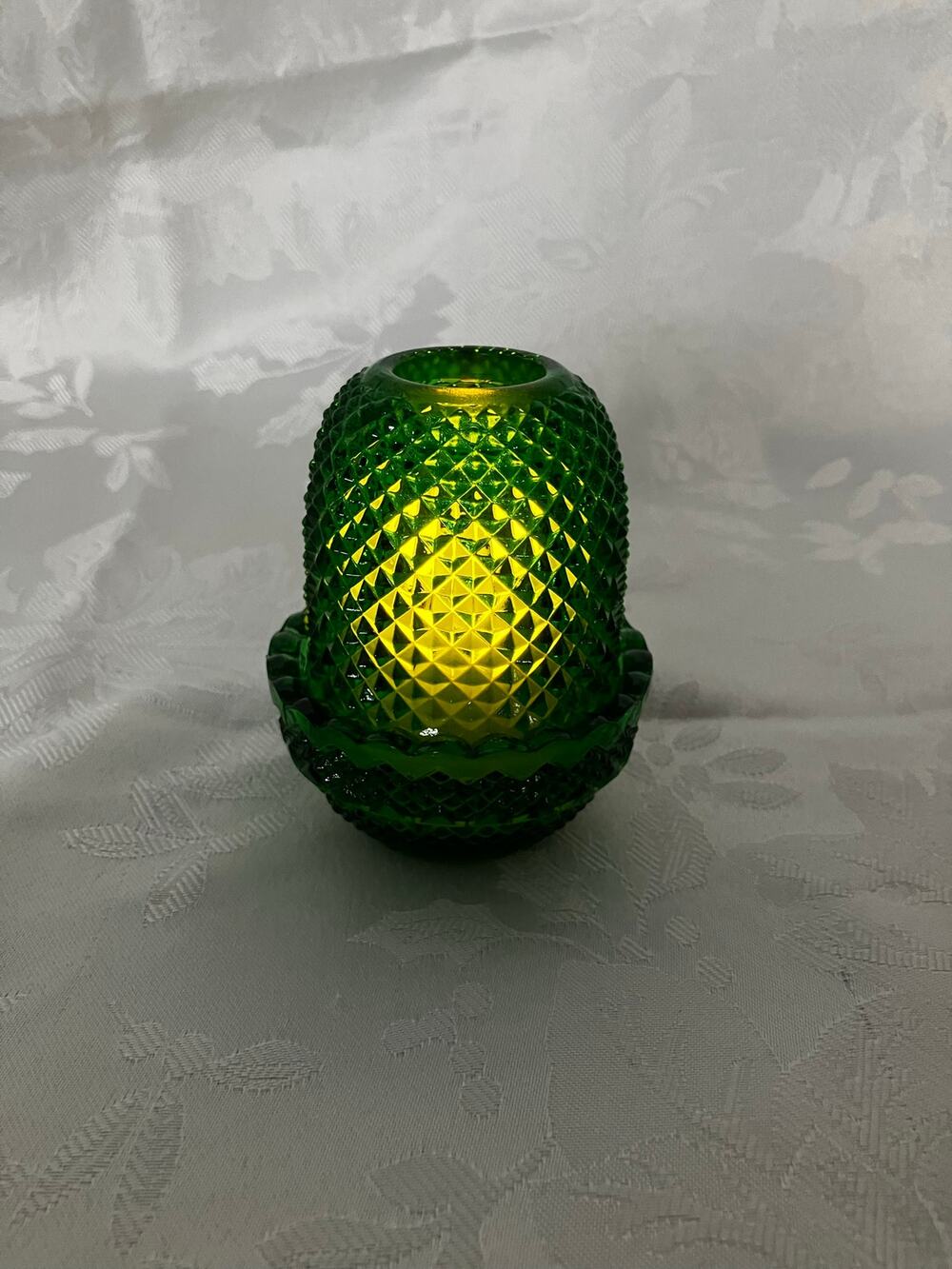 Mosser Glass Green Emerald Glimmer Light Fairy Lamp Diamond Top Ohio Art Glass